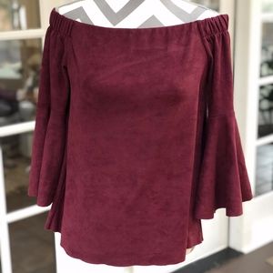 Off Shoulder Faux Suede Bell Sleeve Top -Dillards